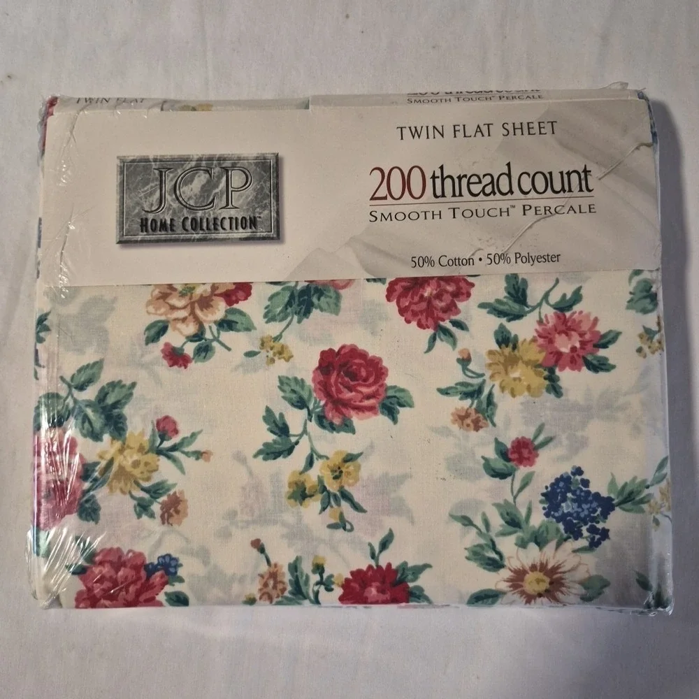 NOS JCP Home Collection Twin Flat Sheet Floral 50/50 Cotton Poly ‎ Percale 66x96